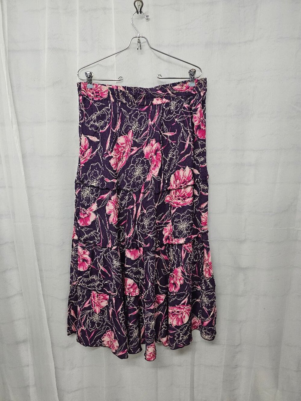 White Stag Skirt Purple Pink Maxi Boho Floral Festival Tiered A-line 16W